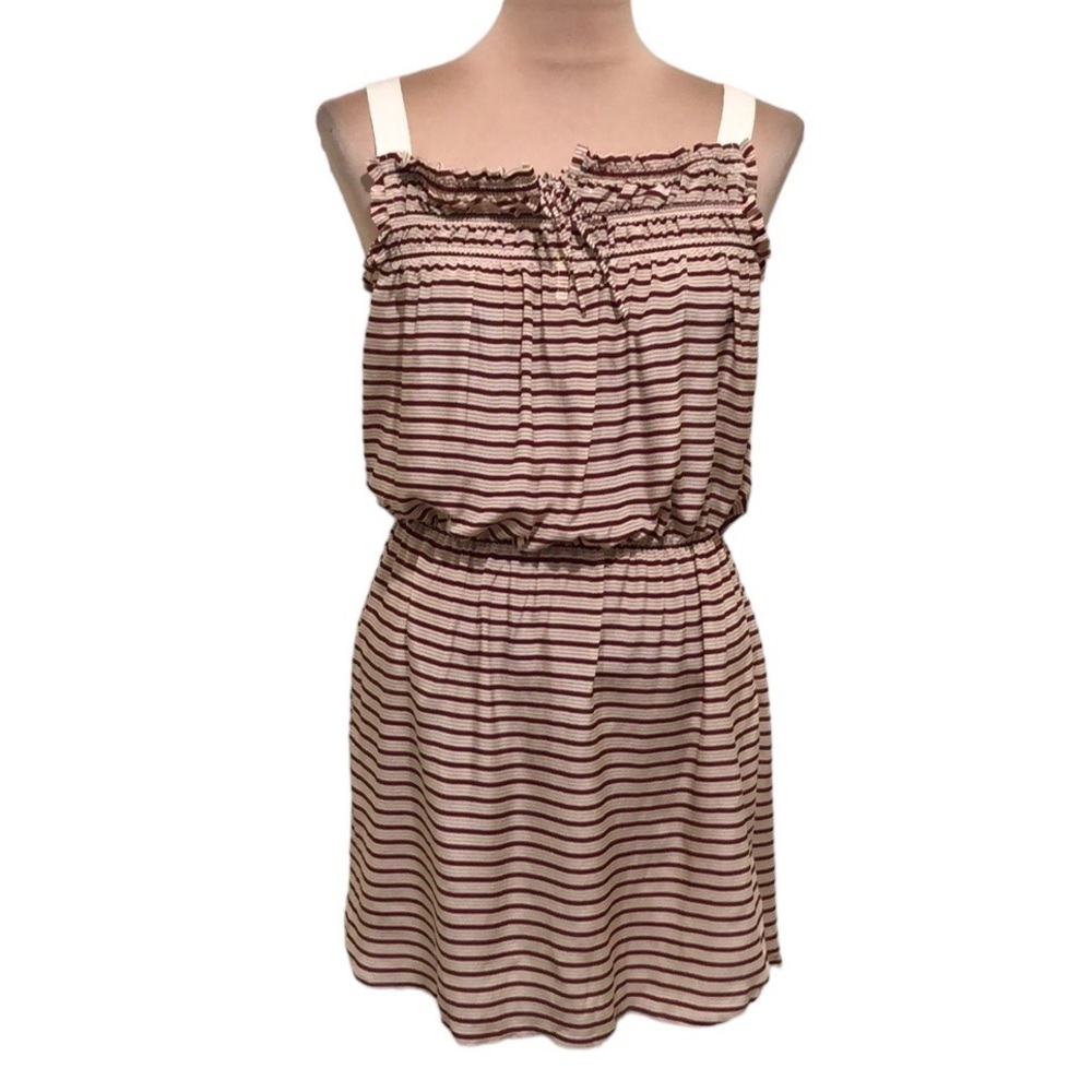Patterson J Kincaid Dress Size Medium Burgundy Red Cream Striped Silk Mini